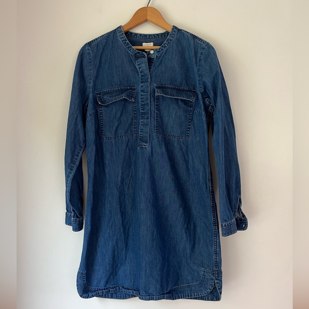 2/$20 J Crew dress denim medium knee length long sleeve short jean button